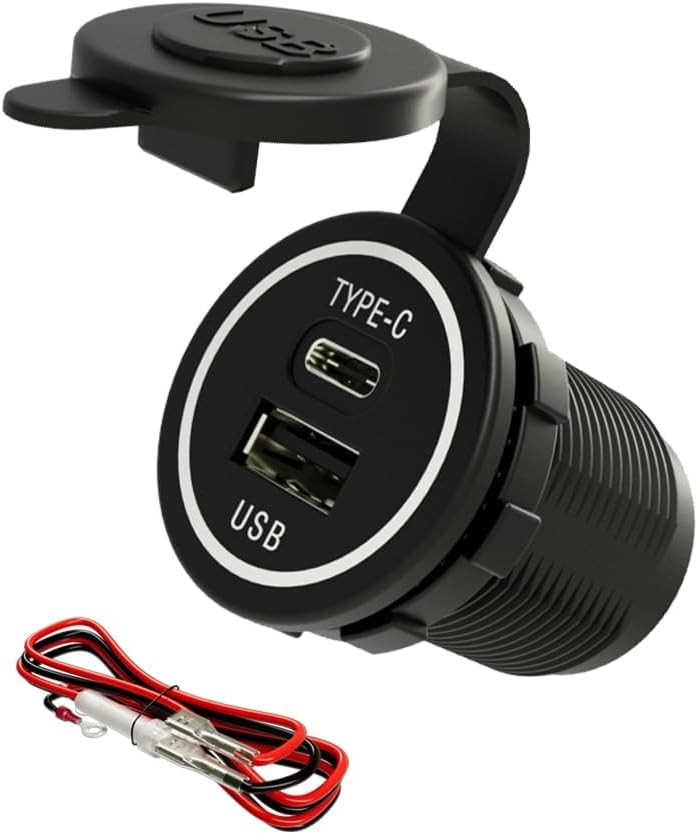 Cigarette Lighter Socket USB Type C 12V Waterproof with Cap Type C USB Car Charg