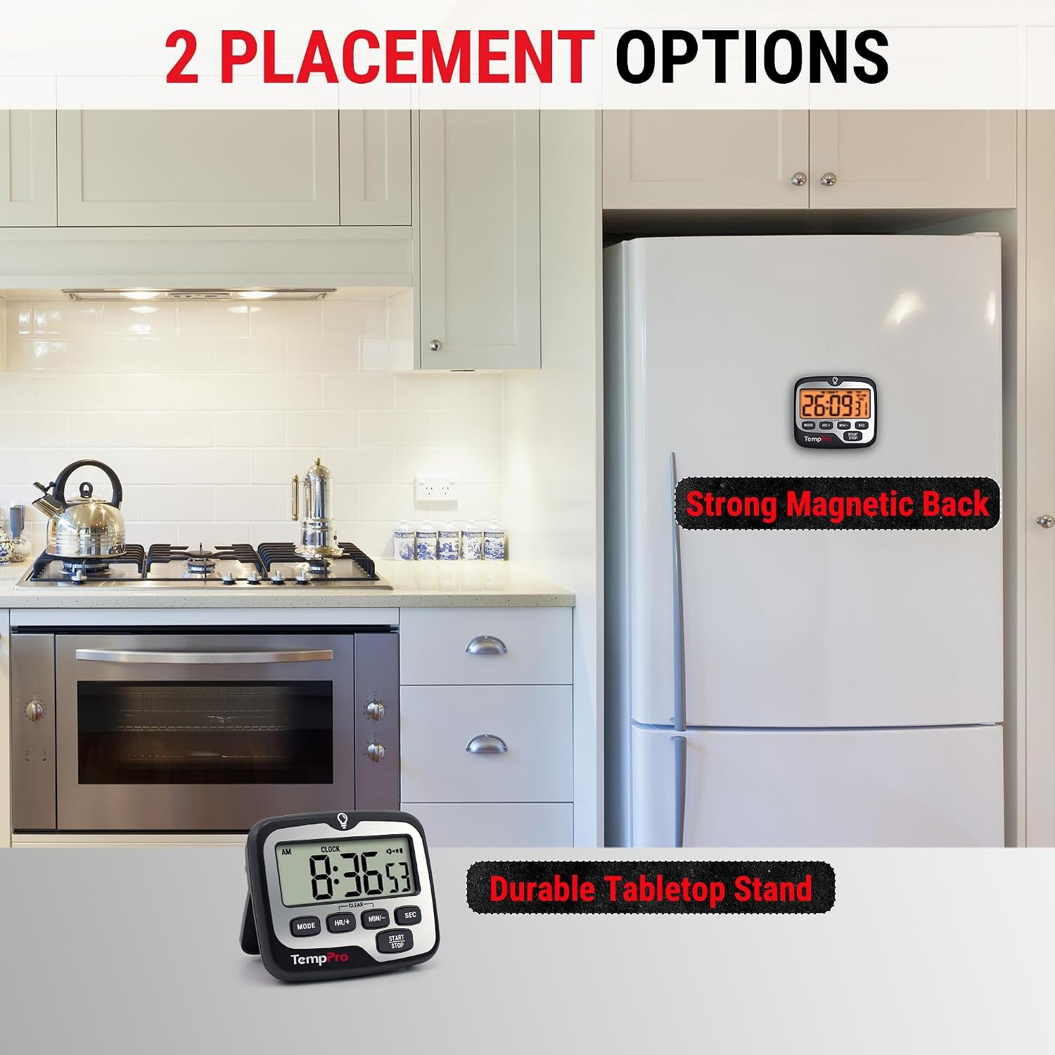 TM01(2 Pack) 2-In-1 Kitchen Timers for Cooking with Clock Mode | Magnetic Timer