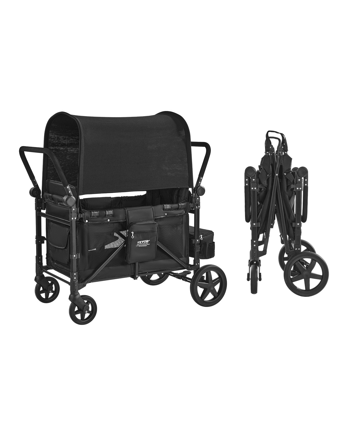 VEVOR Wagon Stroller 4 Kids Push Pull Quad Collapsible Stroller 330LBS Loading