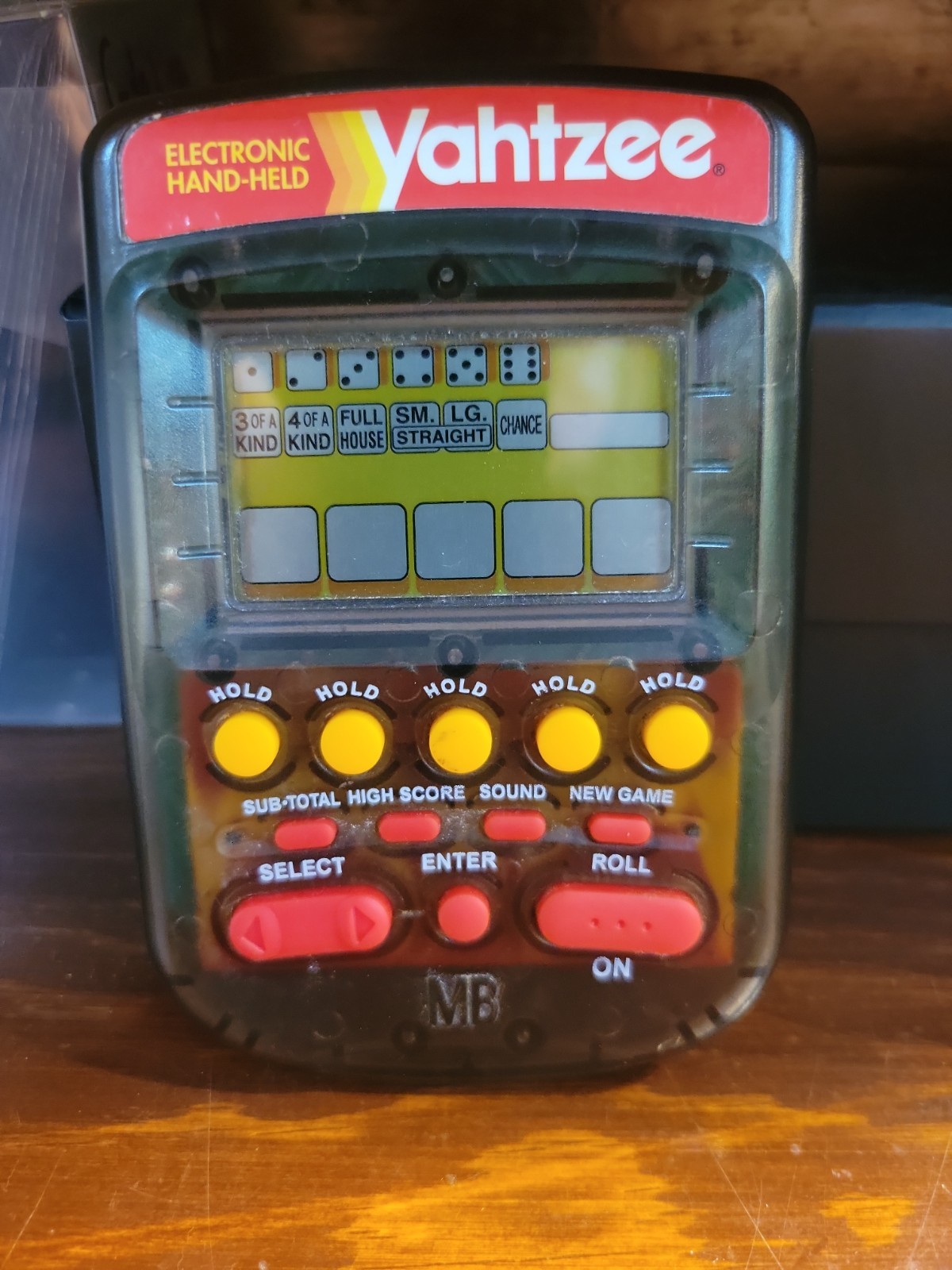 1995 Electronic Handheld Yahtzee Game Clear Smoke MB Milton Bradley Tested Works