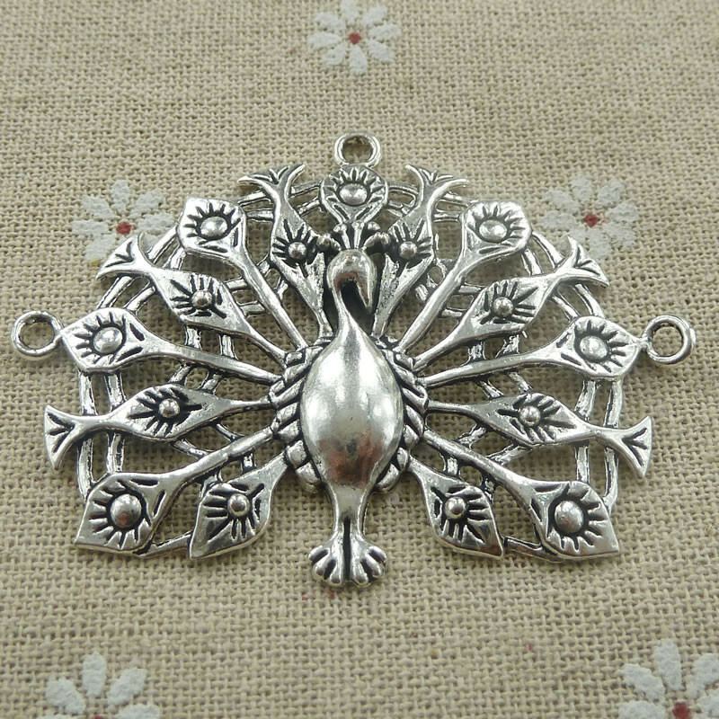Free Ship 16 pcs tibetan silver peafowl connectors 66x50mm L-575
