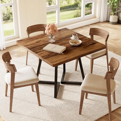 31.5 Inches Small Dining Table for 4, Square Dinner Table for Rustic Brown