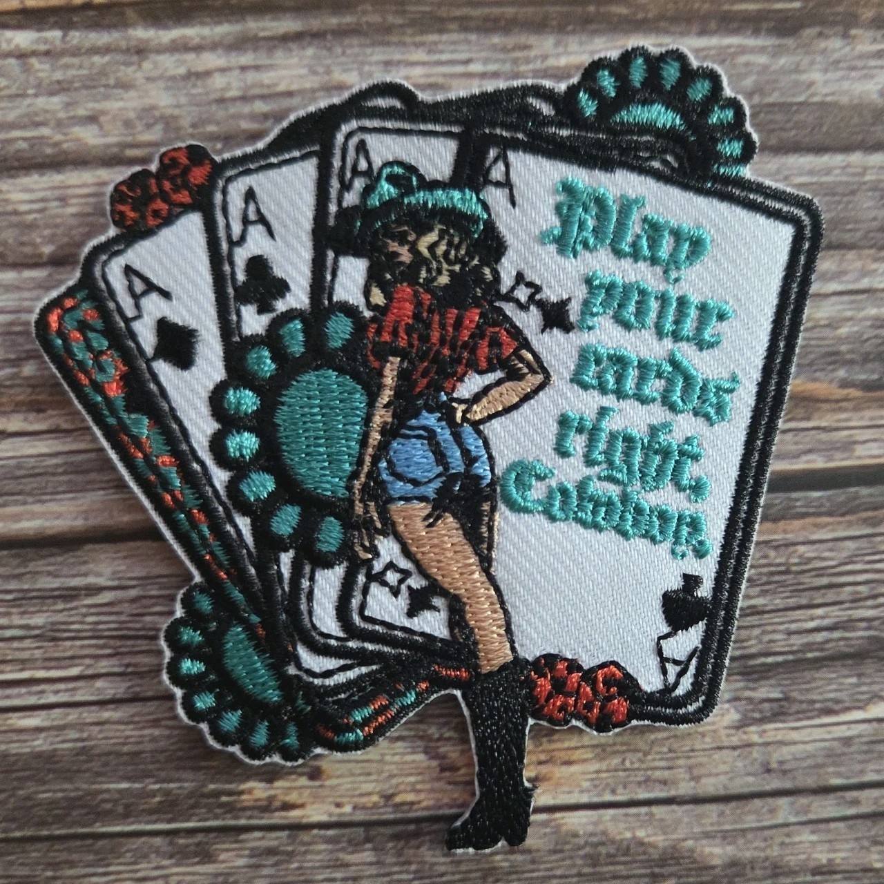 Play Your Cards Right Cowboy, Turquoise Western Poker County Iron on Patch