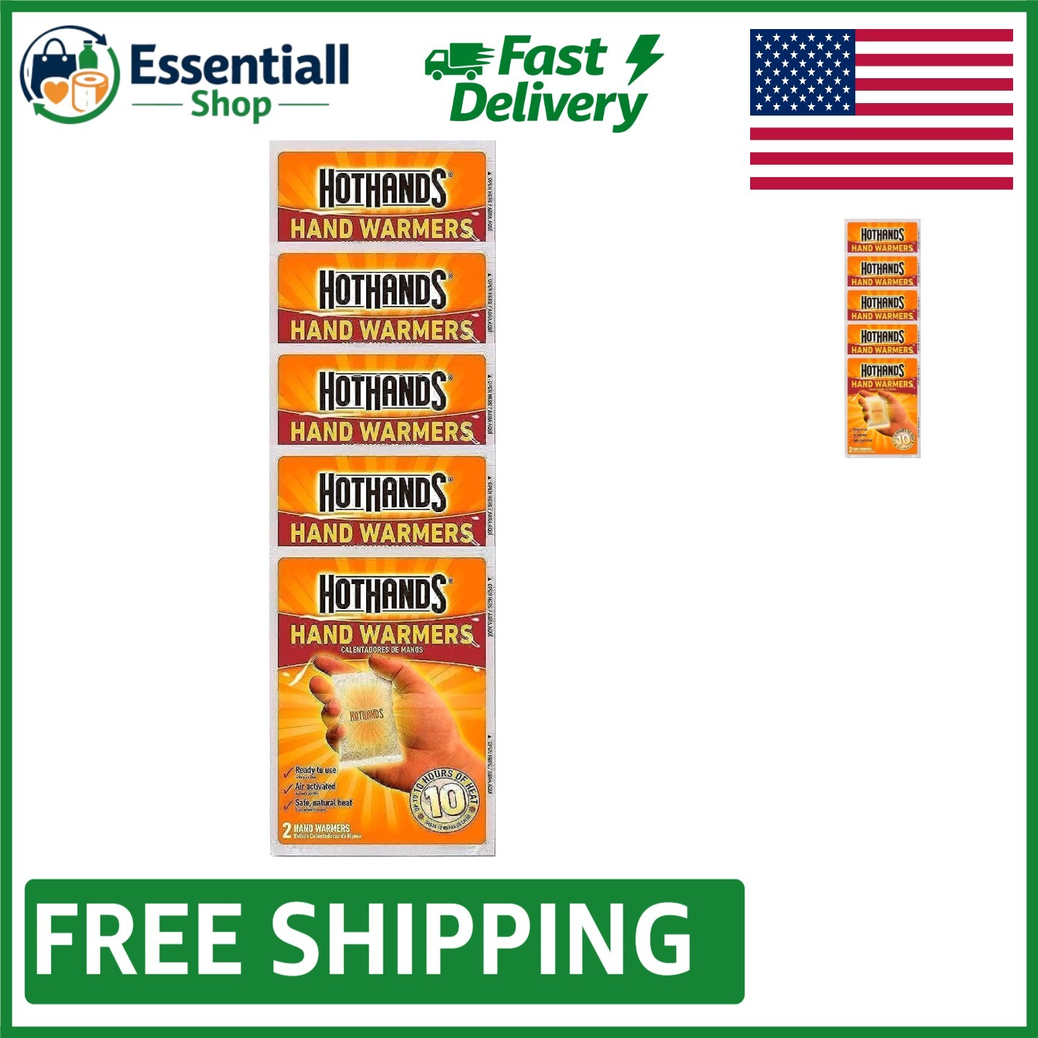 10 Count Hand Warmers - 5 Packs with 2 Warmers Each for Ultimate Outdoor Comfort