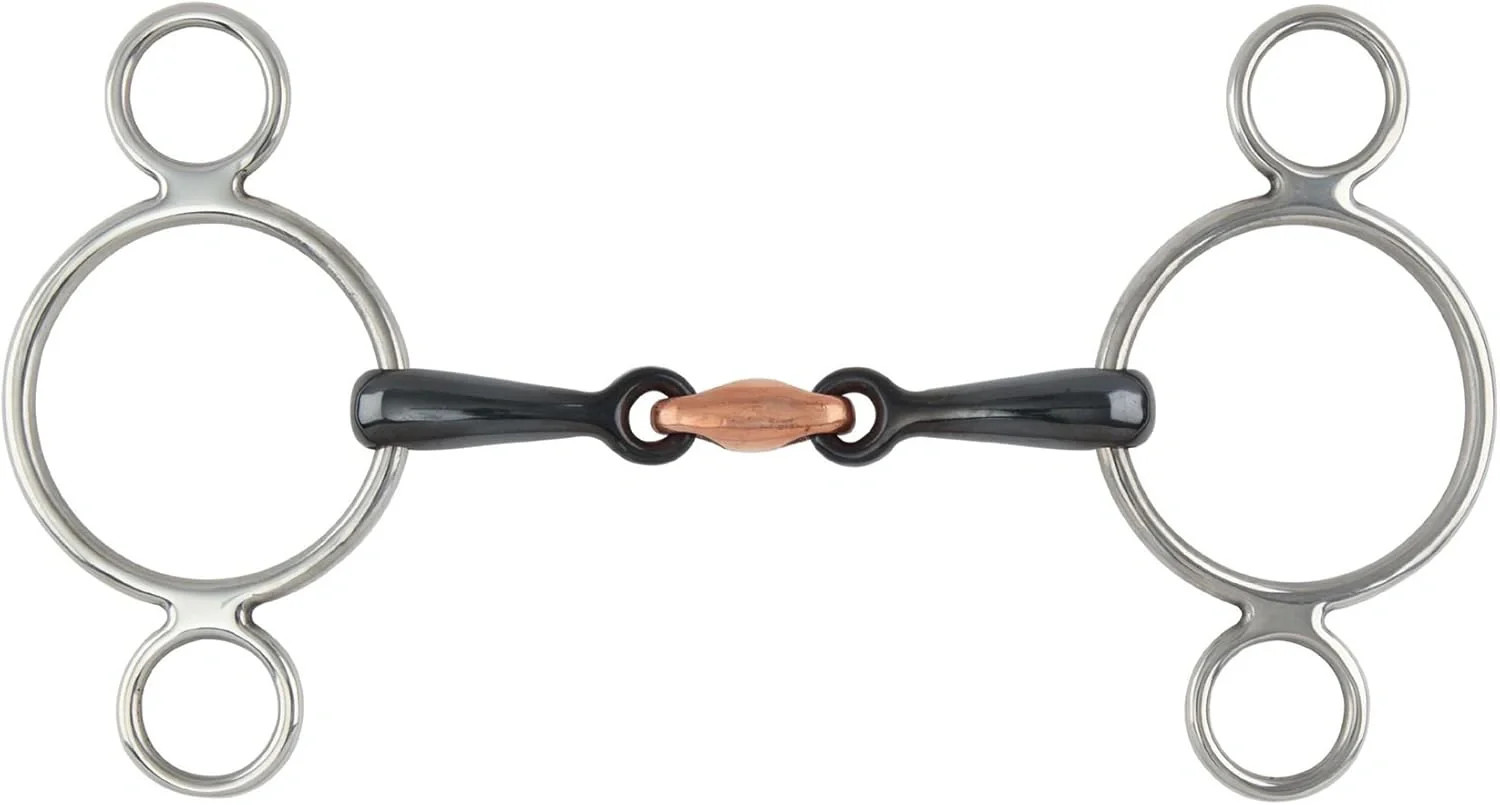 Shires Two Ring Sweet Iron Gag Bit with Raised Copper Ribs - Sweet Iron &