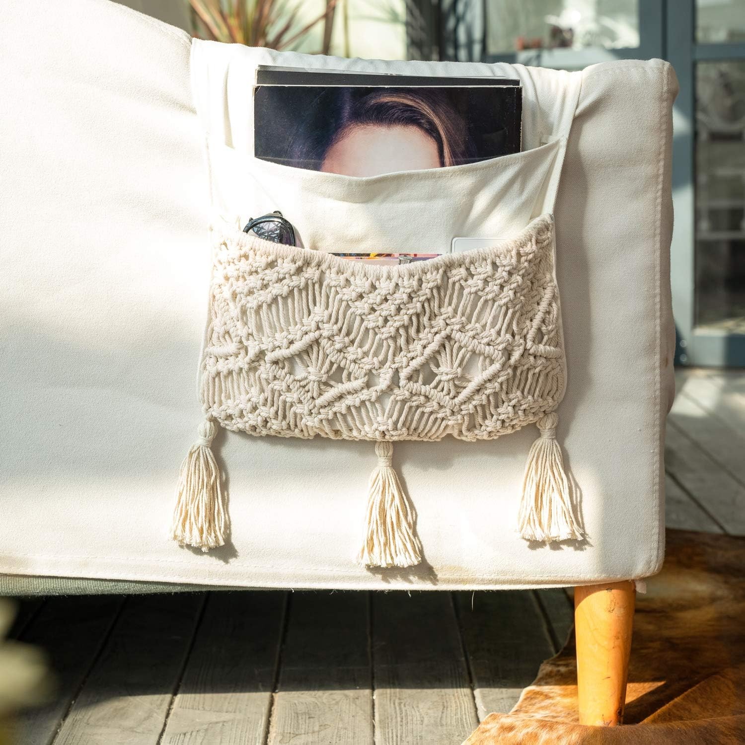 Mkono Macrame Armchair Caddy Boho 4 Pockets for Couch