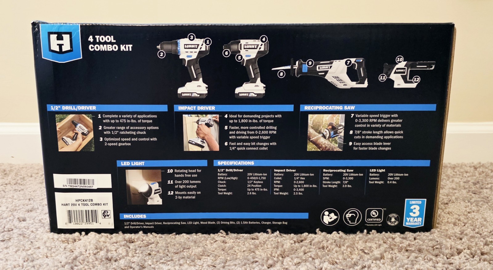 NEW HART 20v Cordless 4 Tool Combo Kit, TOOL ONLY - Model # HPCK412B