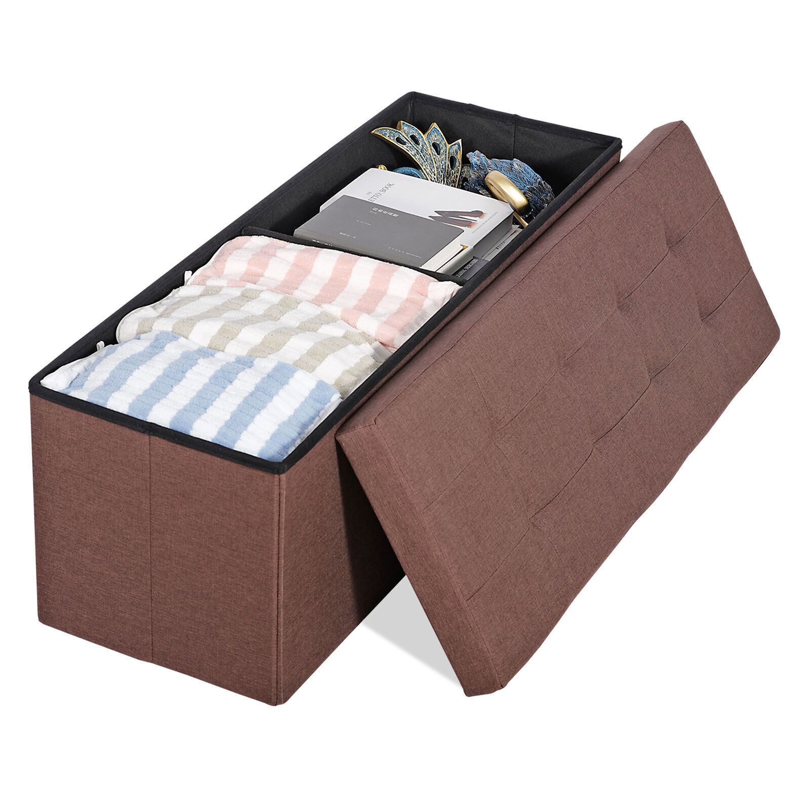 43" Folding Storage Ottoman Bench Storage Chest Soft Footrest Stool Spacious