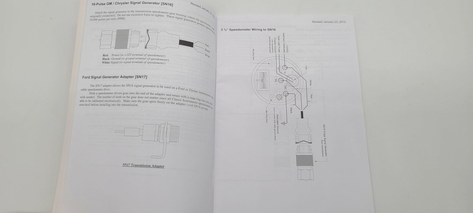 2013 Classic Instruments General Installation Manual + Sticker Speedometer More