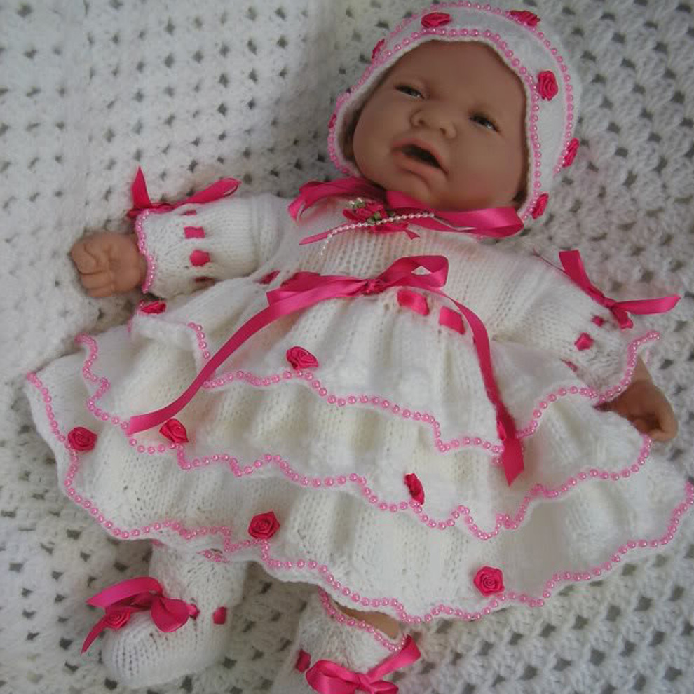 Dolls Premature Baby Knitting Pattern 17 to 19 inch Dress Bonnet Pants Shoes Set
