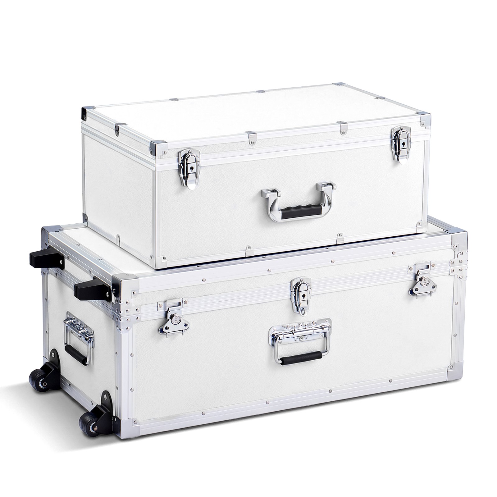 Uimoso Metal Storage Chest Wooden Case Set with Padlocks, Set of 2, White