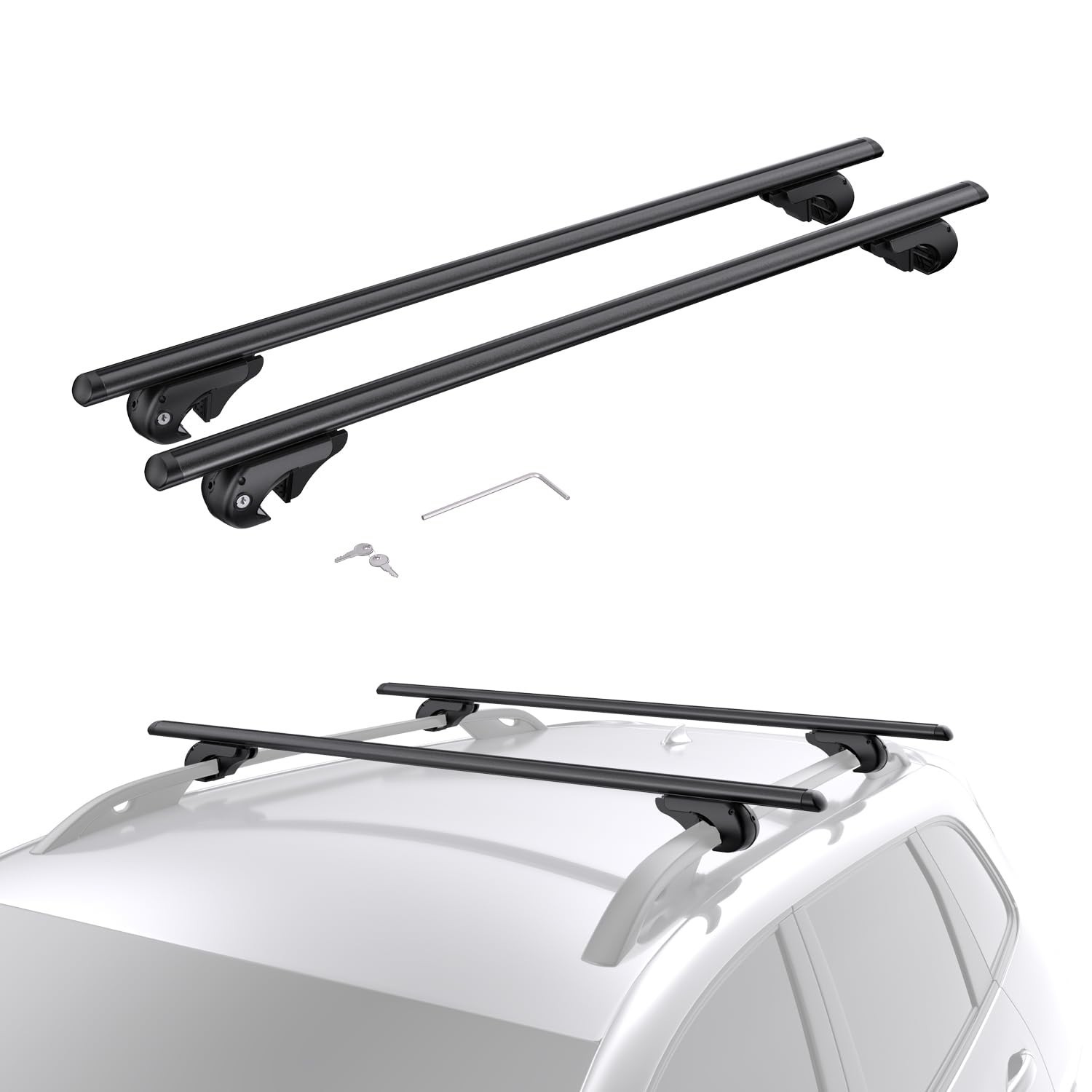 52" Universal Roof Rack Cross Bars, 200LBS Heavy Duty Aluminum Cargo Bars, Lo...