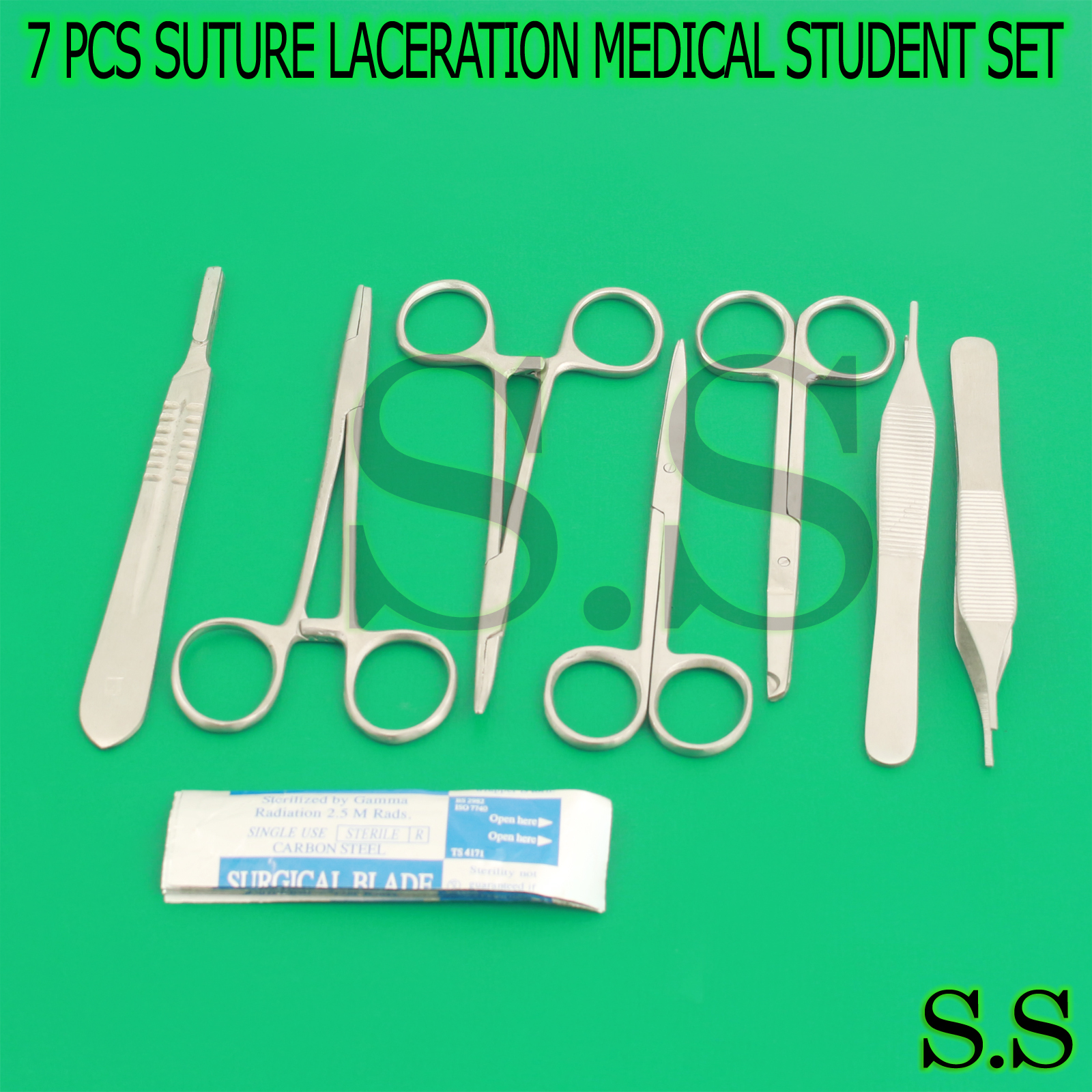 7 PCS SUTURE LACERATION MEDICAL STUDENT SURGICAL INSTRUMENTS SET KIT+5 BLADE #21