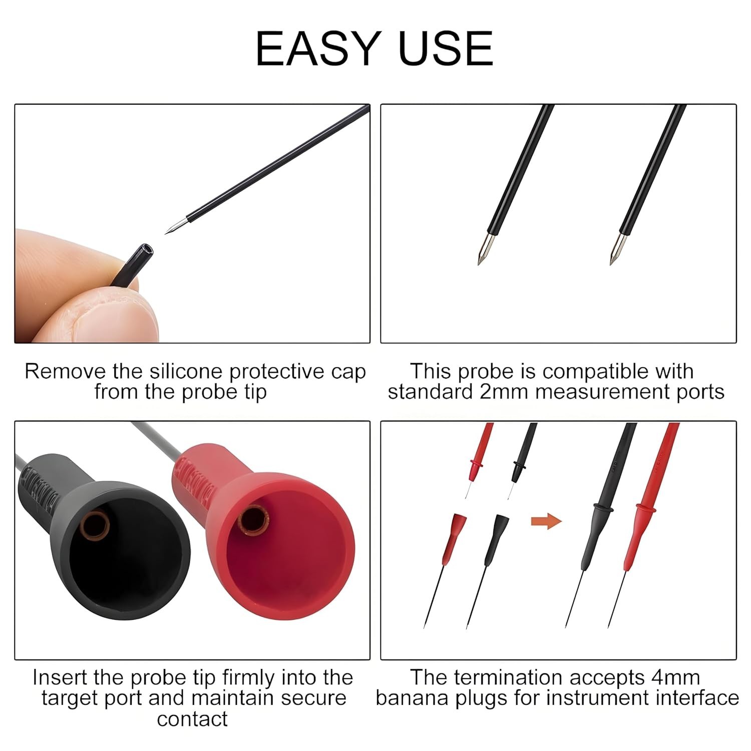 4 Pack 2mm Needle Probes for Fluke & Multimeters - Insulation-Piercing, 600V...
