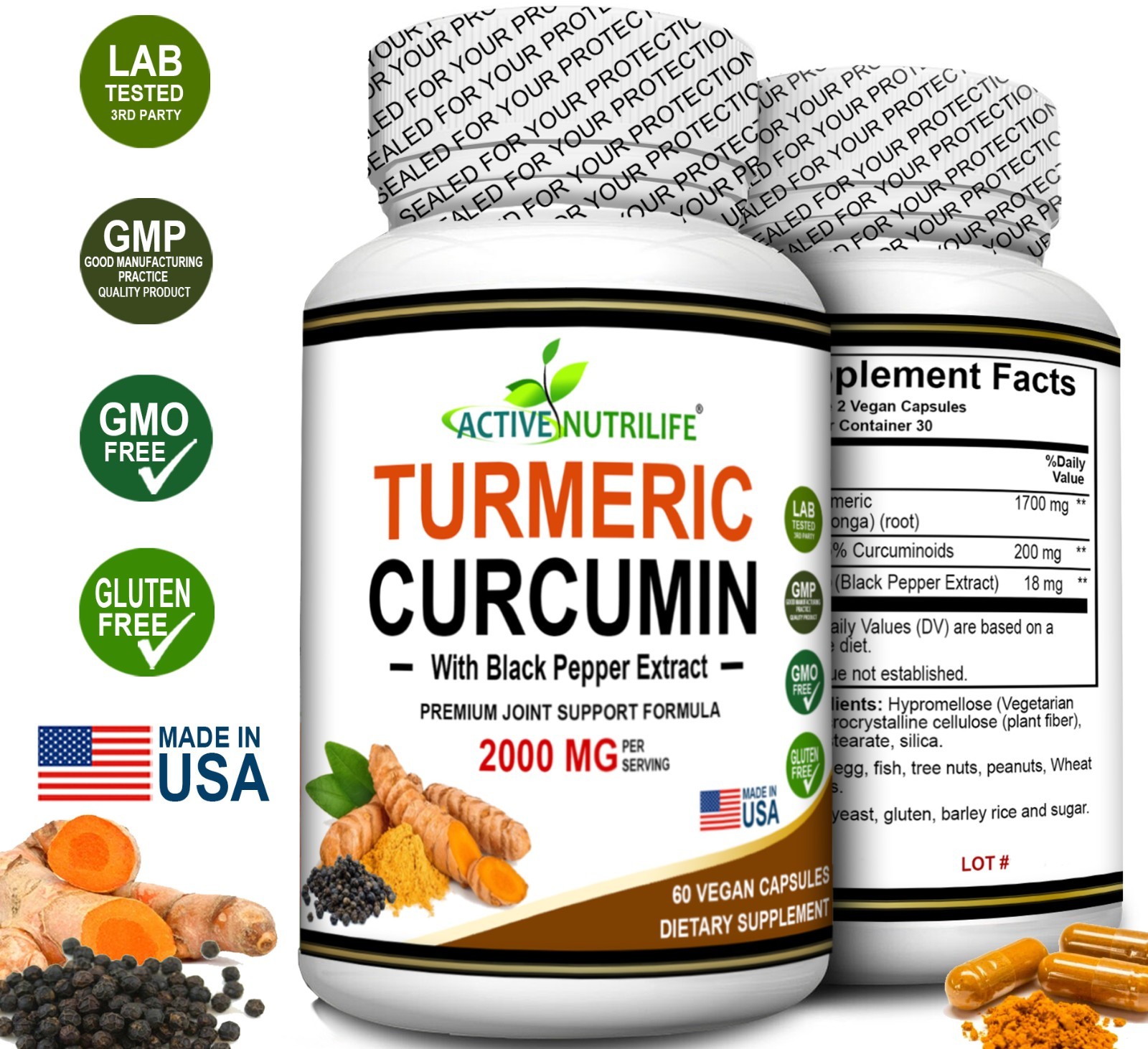 Turmeric Curcumin 1500mg with Black Pepper Joint Support Anti Inflammatory