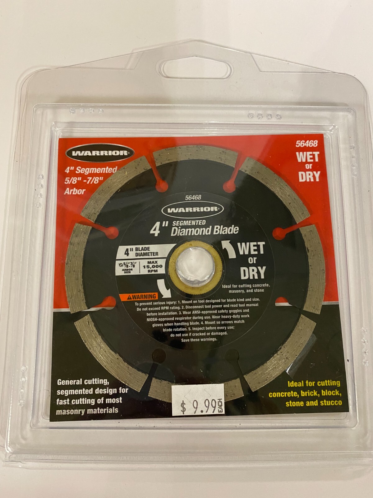 Warrior 4 In. Segmented Wet Or Dry Cut Diamond Blade For Masonry