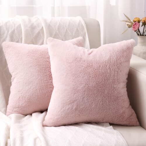 Faux Fur Plush Throw Pillow Covers 20x20 Set of 2 - 20X20-Inch Blush Pink