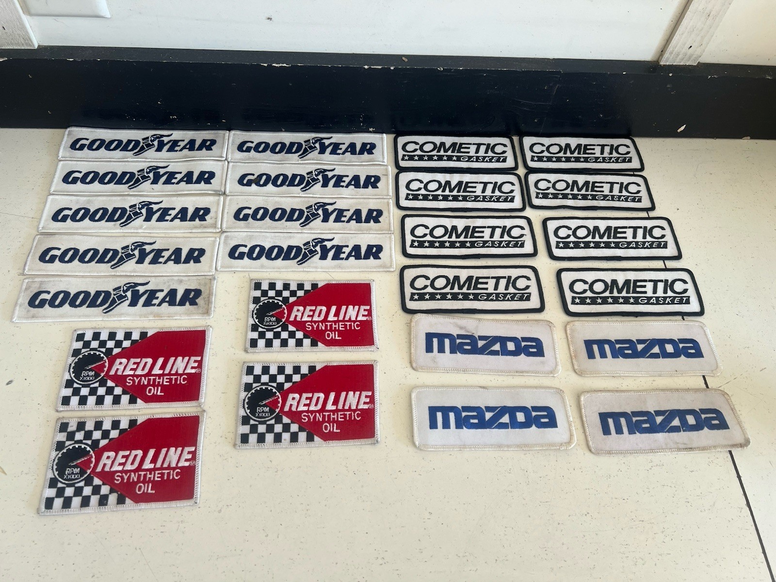 Lot Of 25 Vintage Embroidered Patches Goodyear  LOGO TIRES Cometic Mazda RedLine