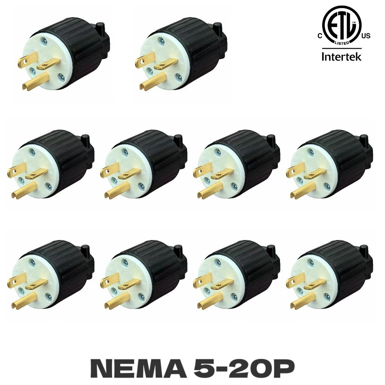 （10PACK）NEMA 5-20P Plug Connector, Male Extension Cord Ends, 20 Amp 125 Volt