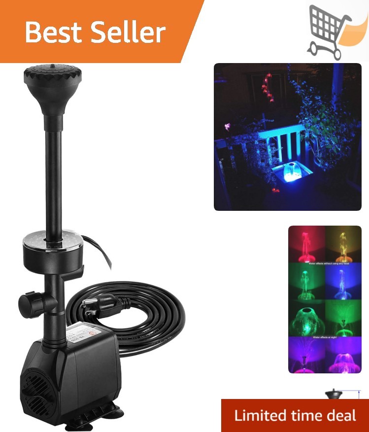 Submersible Fountain Pump 730GPH LED RGB Water Patterns Garden Pond Decor
