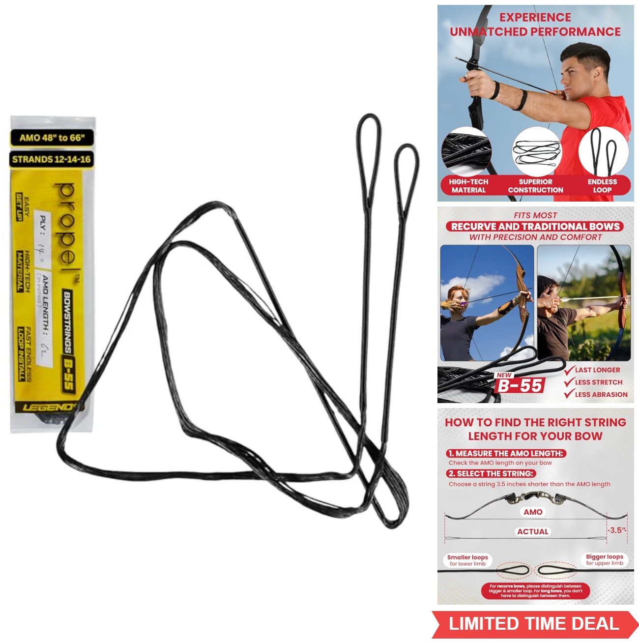 Dacron Recurve Bow String 12 14 16 Strands AMO 48in to 66in Archery Replacement