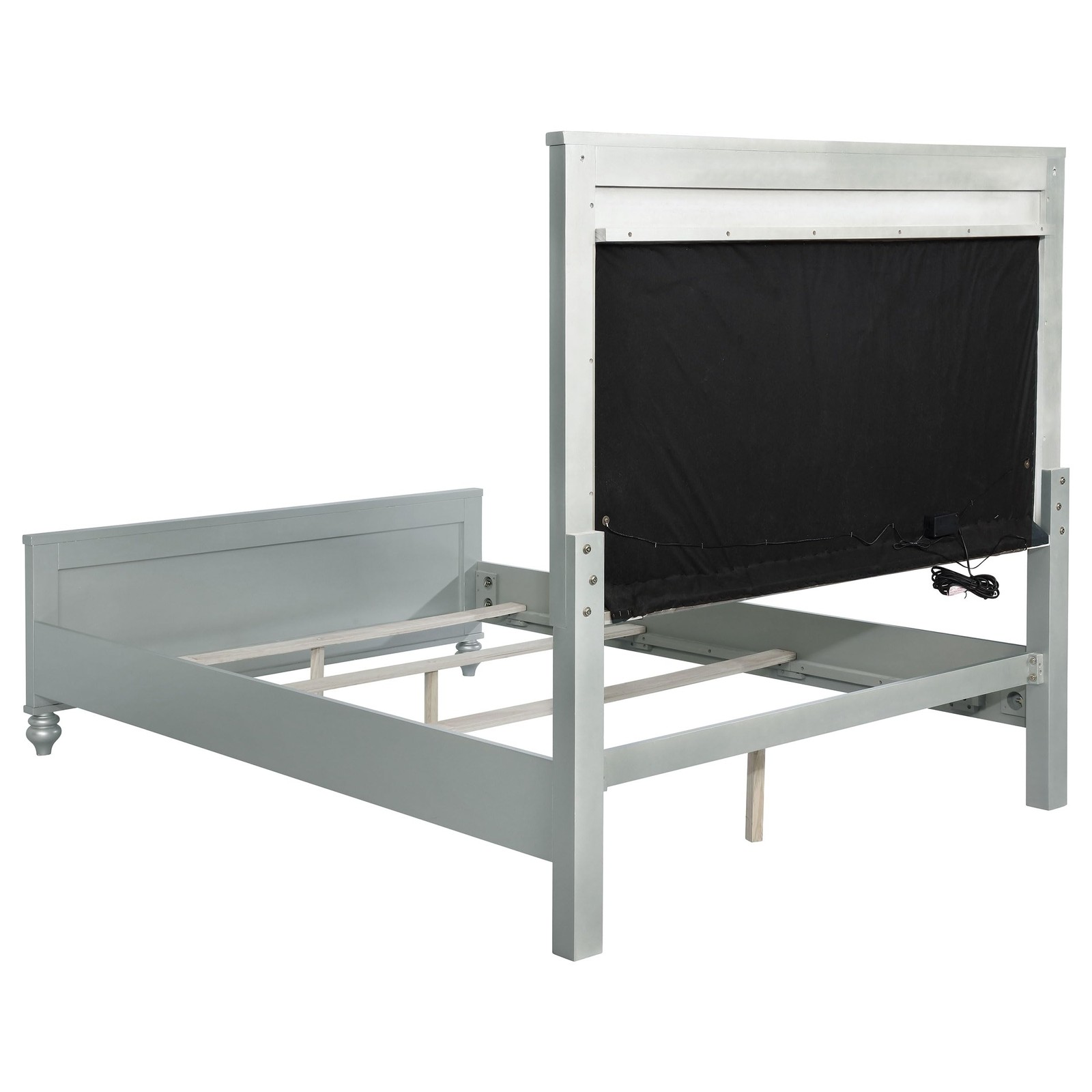 Pemberly Row Faux Leather Queen Panel Bed in Silver Metallic