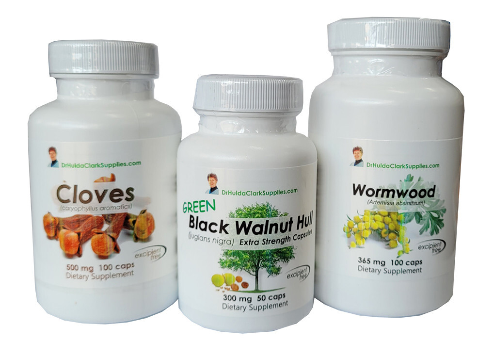 Dr Hulda Clark Parasite Cleanse - Freeze-Dried Black Walnut Caps,Cloves,Wormwood