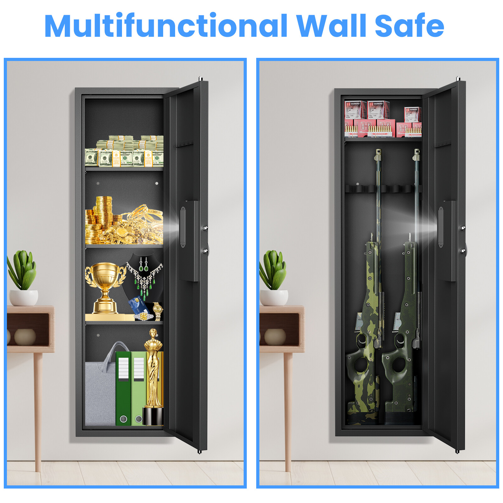 53" Digital Hidden Wall Safe Between Studs Wall Gun Safe for Rifles