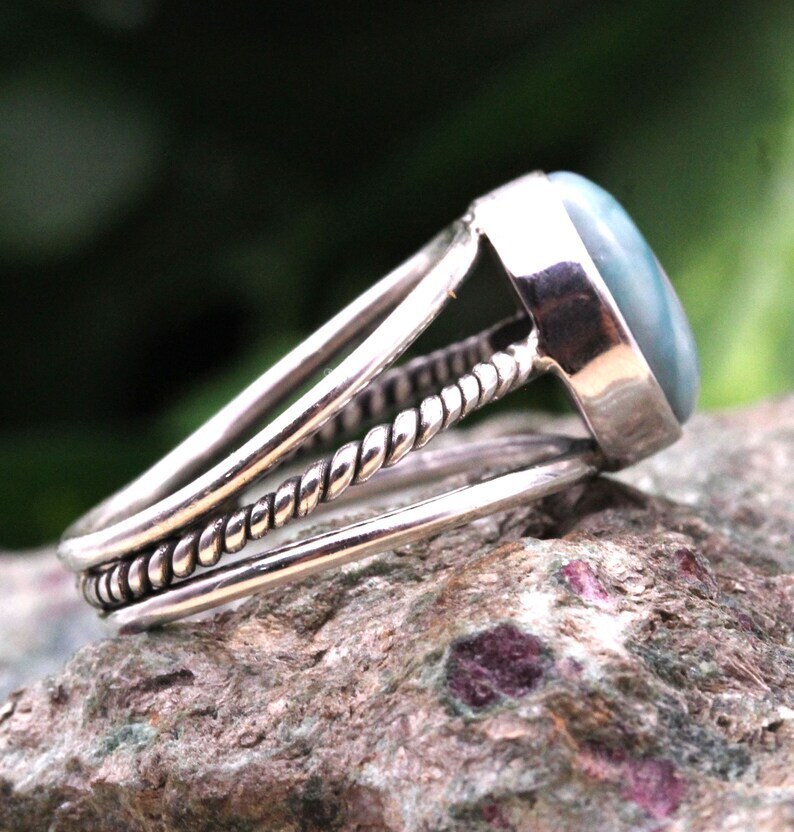Larimar Ring 925 Sterling Silver Band &Statement Ring Handmade Ring All size