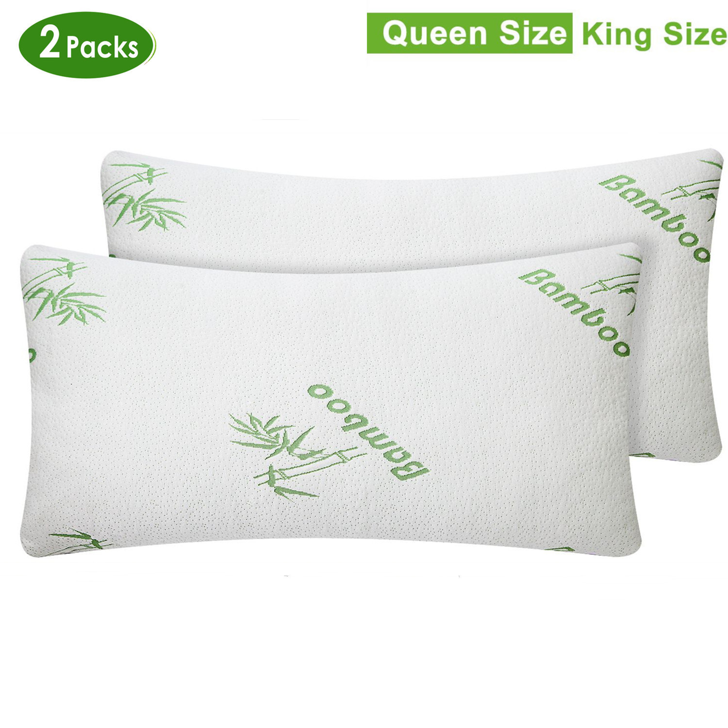 Bamboo Pillows 2 Pack King Queen Size Memory Foam Pillows Cooling Bed Pillow