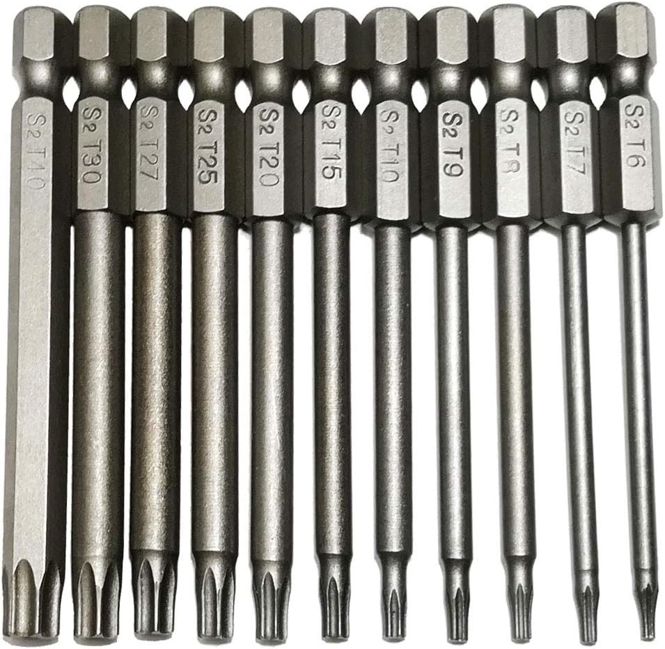 Security Torx Bit 11 Pieces 1/4 Inch Hex Shank T6 T7 T8 T9 T10 T15 T20 T25 T27 T