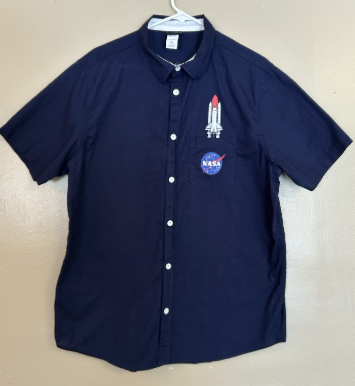 NASA Space Shuttle & Meatball Logo FIFTH SUN Button Down Short Sleeve Shirt XL