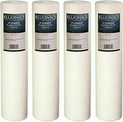 Bluonics 4pc Sediment Water Filters 4.5" x 20" (5 Micron) Replacement Cartridges
