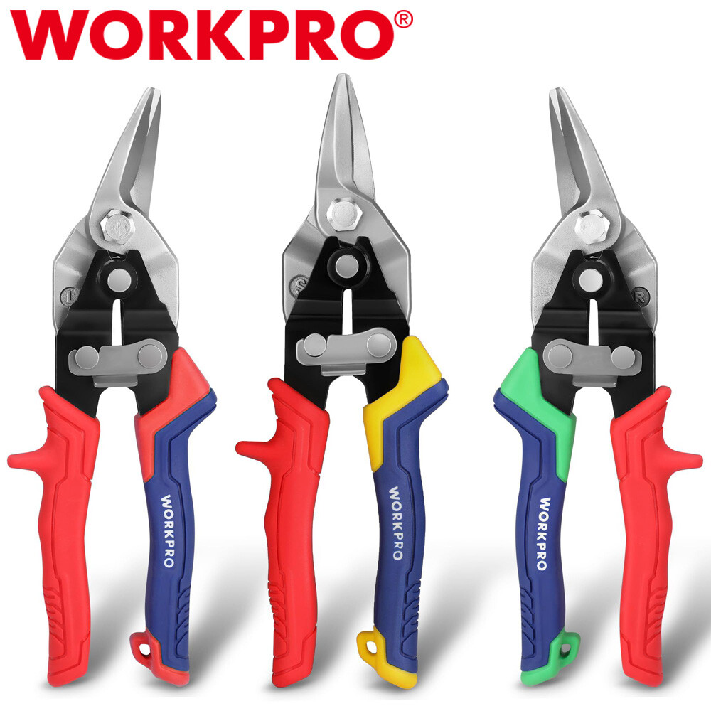 WORKPRO 3PCS Aviation Tin Snips Left Right  Straight Cr-V Blades 8" Cutter Shear