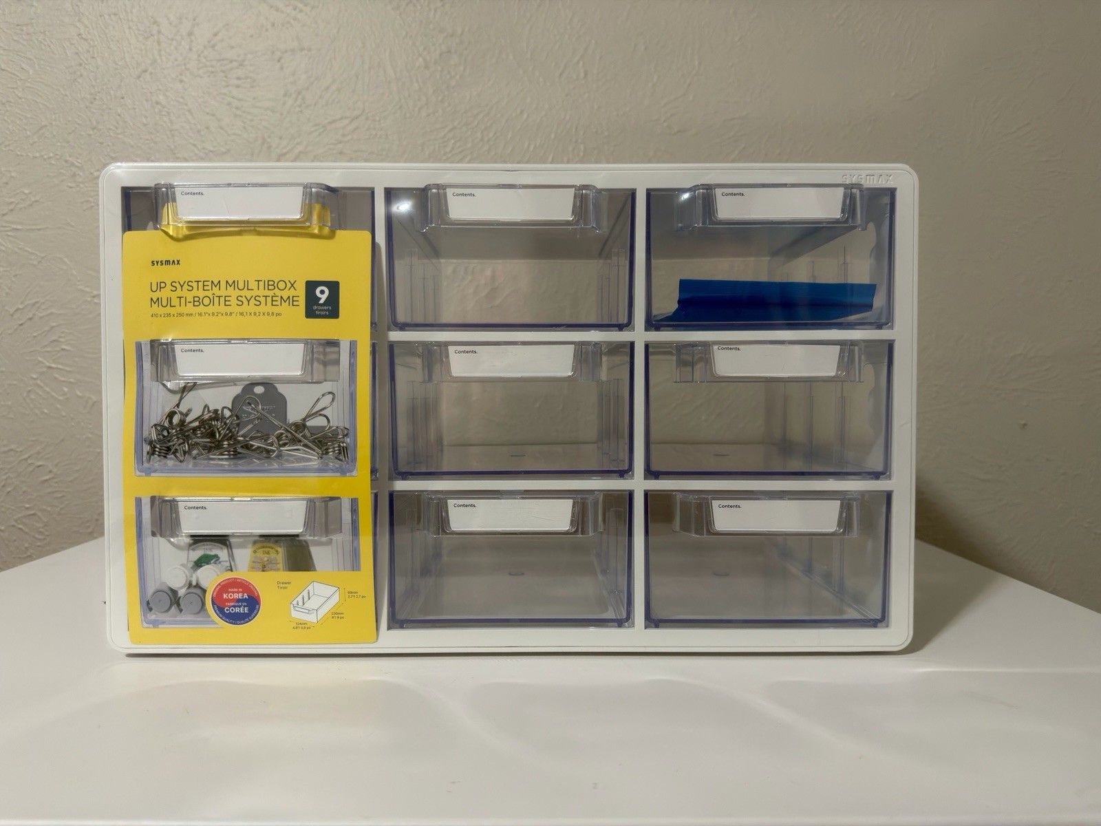 SYSMAX UP System Multibox 9-Compartment Plastic Tool Organizer, White/Clear