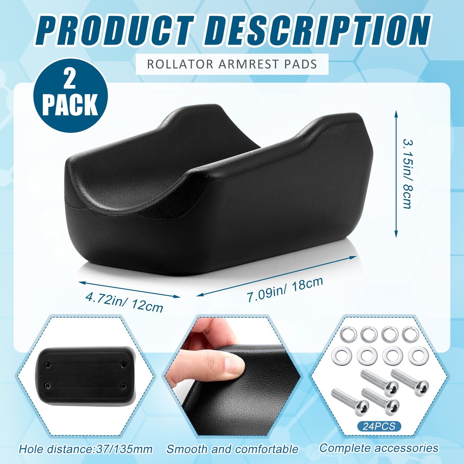 2 Pcs Rollator Armrest Pad Upright Walker Forearm Pads Black Walker Handle Co...