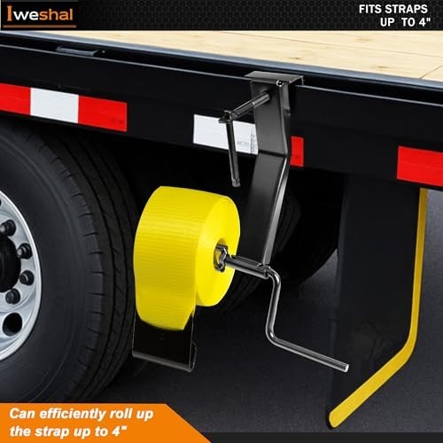 Cargo Strap Winder for Trailers Trucks Vans, Roll-Up 4" Tie-Downs, Black