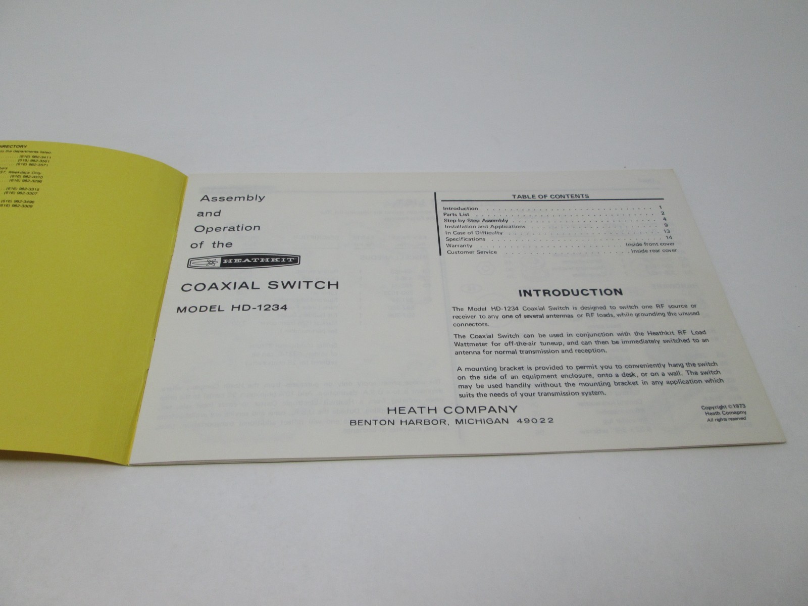 Heathkit Assembly Manual Coaxial Switch HD-1234