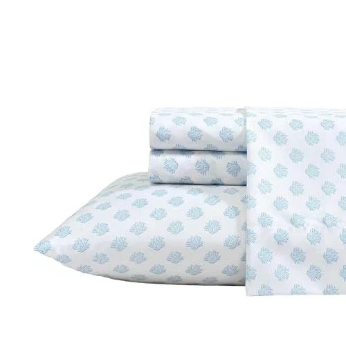 - Sheet Set, Breathable & Cooling Twin XL Coastal Coral Ocean Breeze Blue