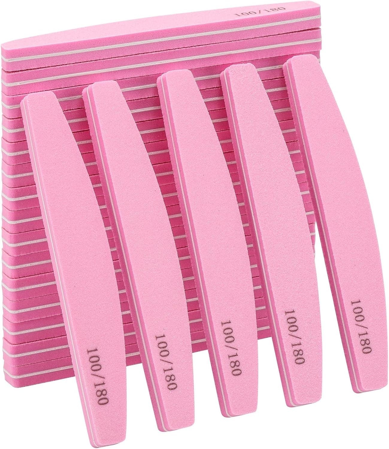 20 Pack Nail Buffers 100/180 Grit Washable Double Sided Pink-20, Pink
