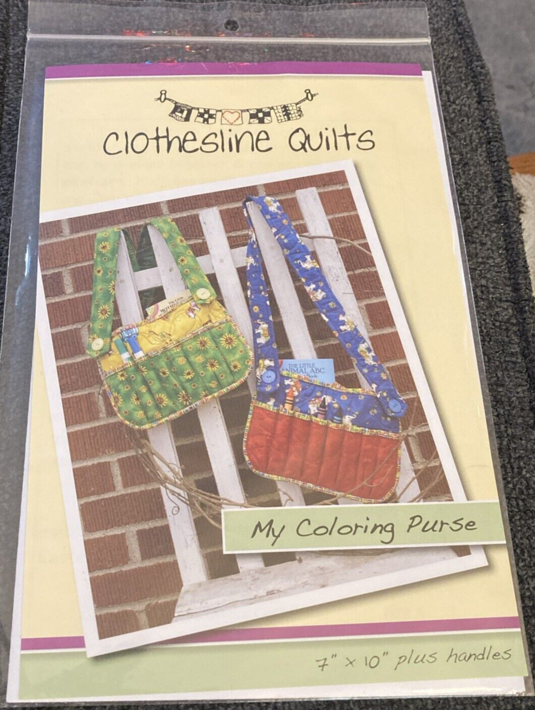 Rare Clothesline Quilts MY COLORING PURSE Sewing pattern only