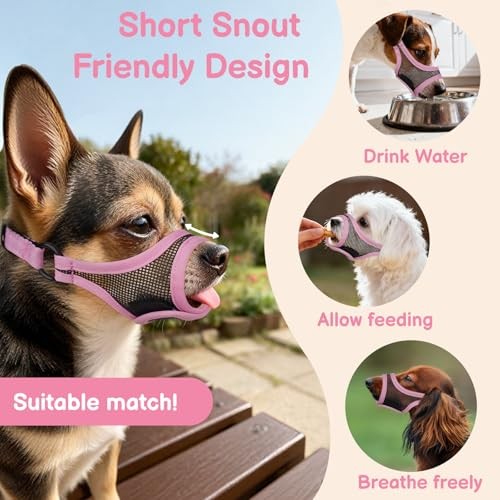 Mesh Dog Muzzle for Short Snout Small Dogs, Adjustable Muzzle for Chihuahua