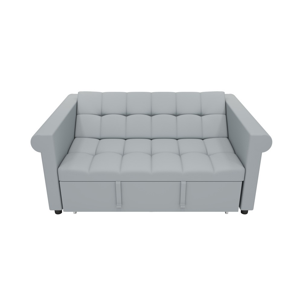 2-Seater Convertible Velvet Loveseat Gray Sofa Bed-Pull-Out,Side Pocket,Compact