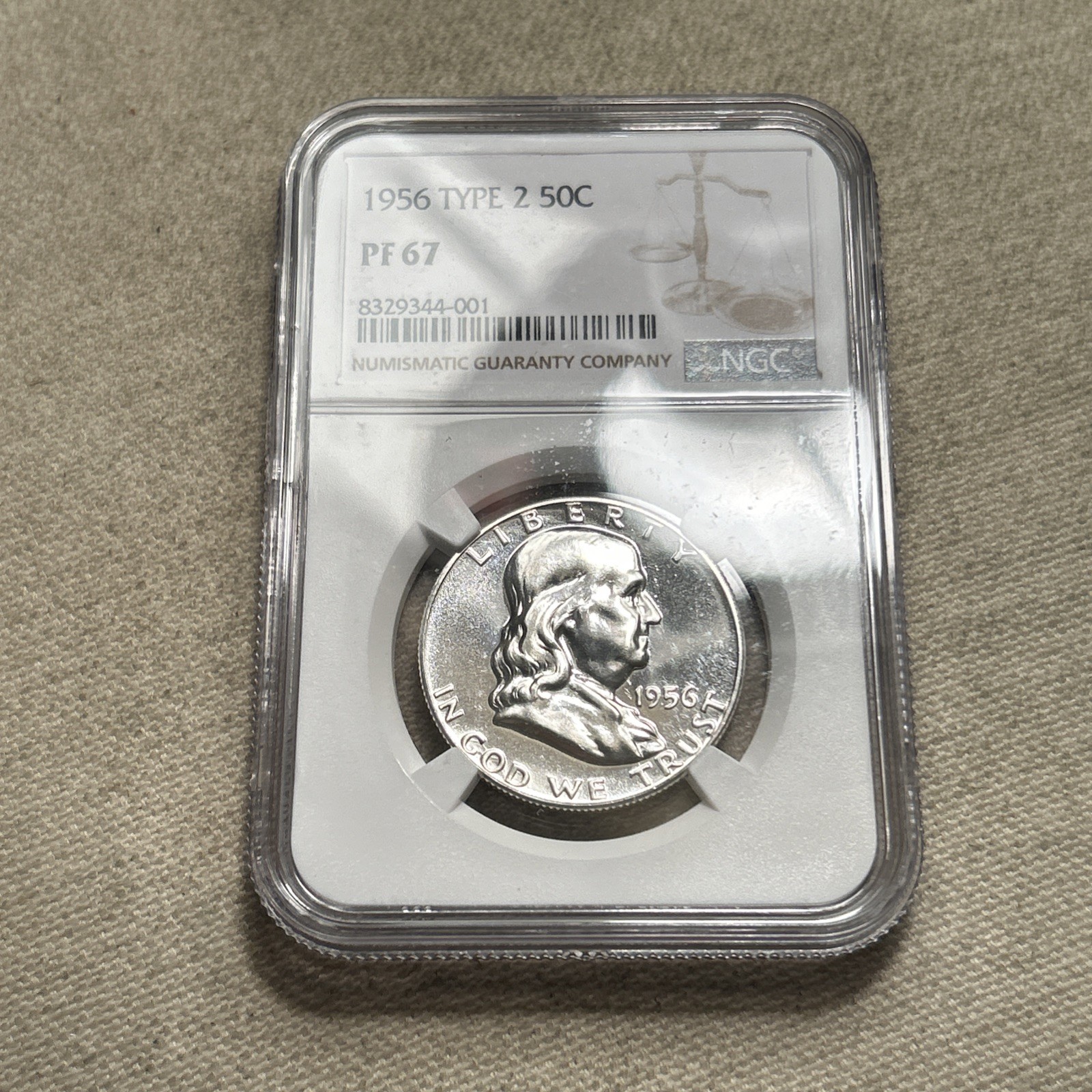 1956 US Silver PROOF Type 2 Franklin Half Dollar NGC PF67 DR