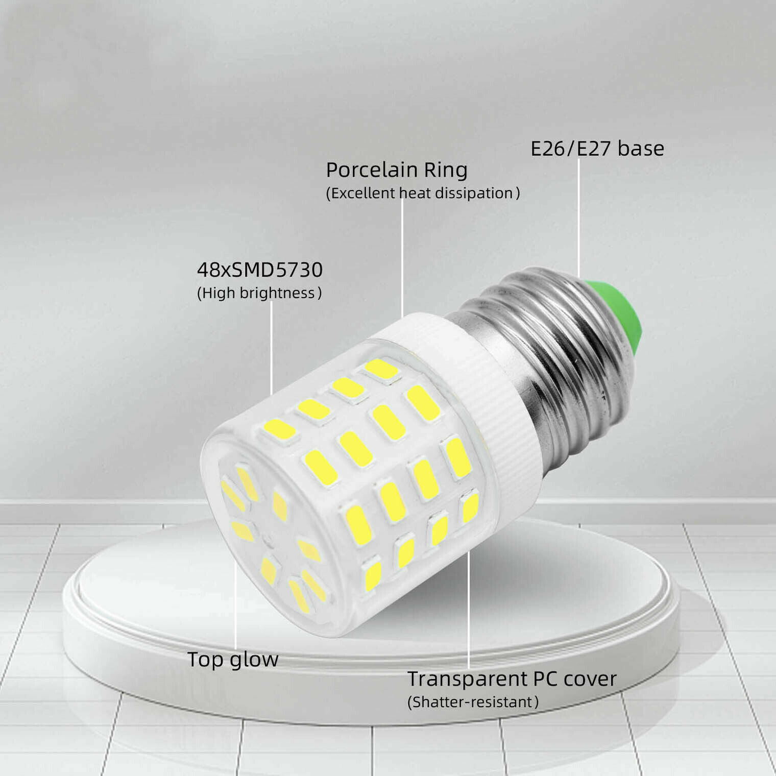 2pcs E27/E26 LED Light Bulb 48-5730 Ceramics Corn Lights fit Refrigerator