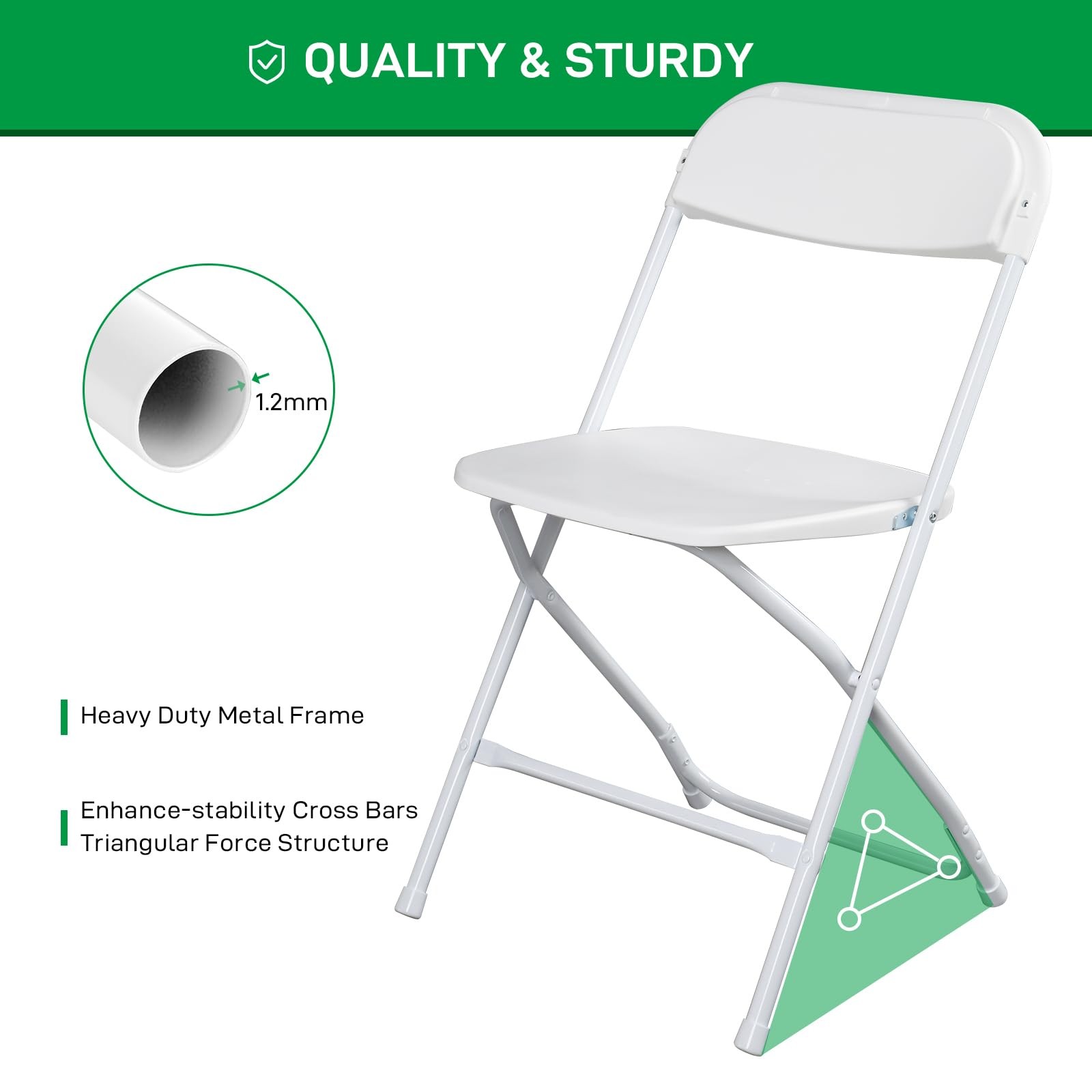 20 White Heavy Duty Plastic Foldable Stackable Chairs Steel Frame Indoor Outdoor