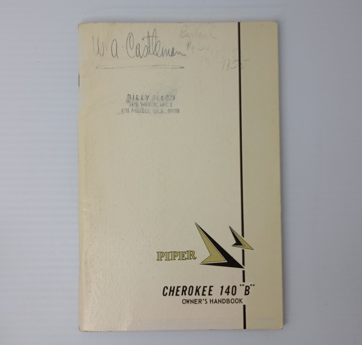 1968 Piper Cherokee 140 B Owner’s Handbook PA-28-140 Original Manual