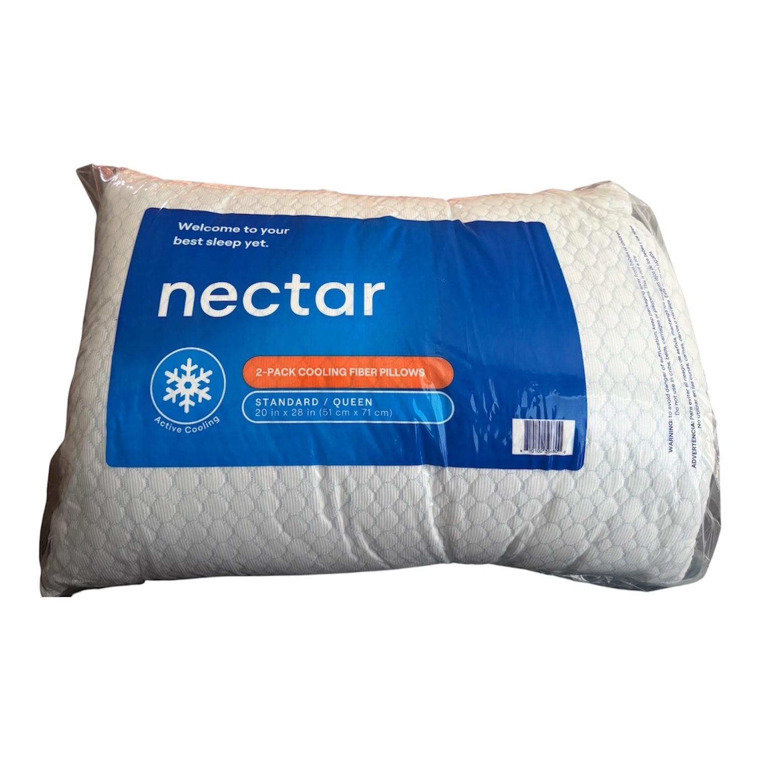 Nectar Cooling Fiber Pillows 2-Pack Standard/Queen White Active Cooling Bedding