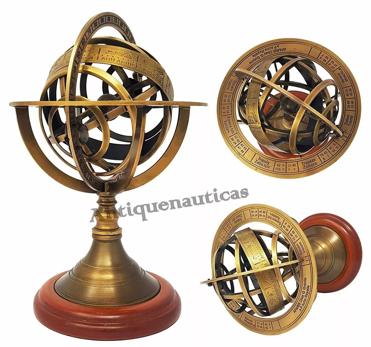 8" Solid Brass Armillary Sphere Collectible Astrolabe Globe Nautical Decor Gift