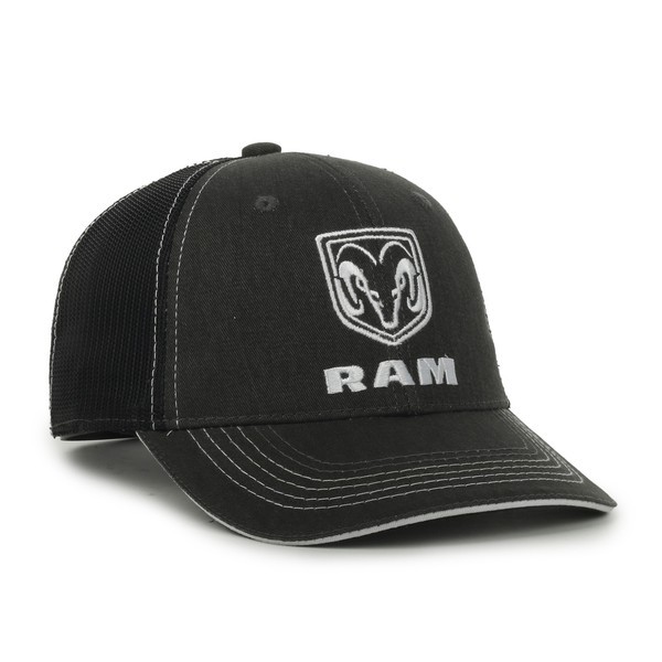 Ram Structured Baseball Style Hat, Mesh Back, Adult, Black